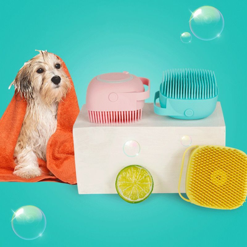 Soft Bristles Cat Dog Bath Scrubber and Shampoo Dispenser